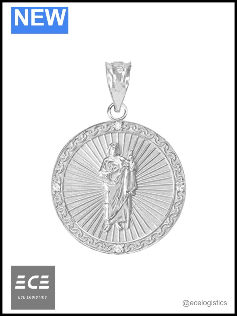 925 Sterling Silver Saint Jude Thaddeus Pendant Necklace with CZ Accent